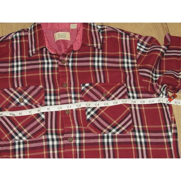 Vintage Sears Red Plaid Flannel Lightweight Button Shirt Large 16-16 1/2 - Picture 10 of 14